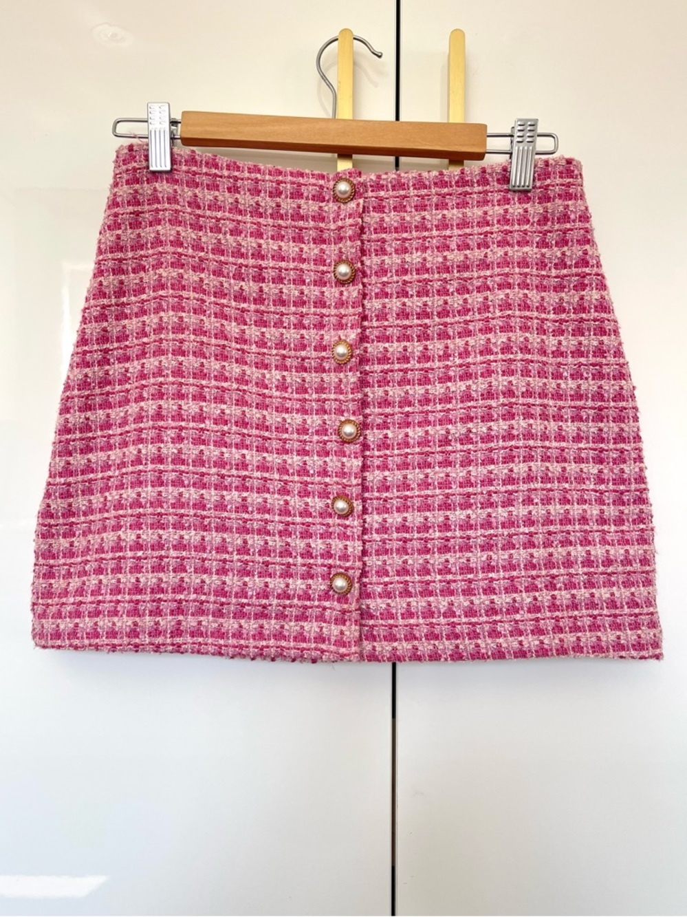 Chelsea Pink Tweed Mini Skirt small
